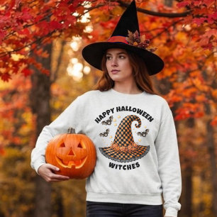 Sweatshirt Joyeux Halloween Chapeau de Sorcière Gingham Orang