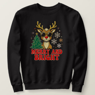 Sweatshirt Joyeux Noël Merry And Bright - Renne Rétro