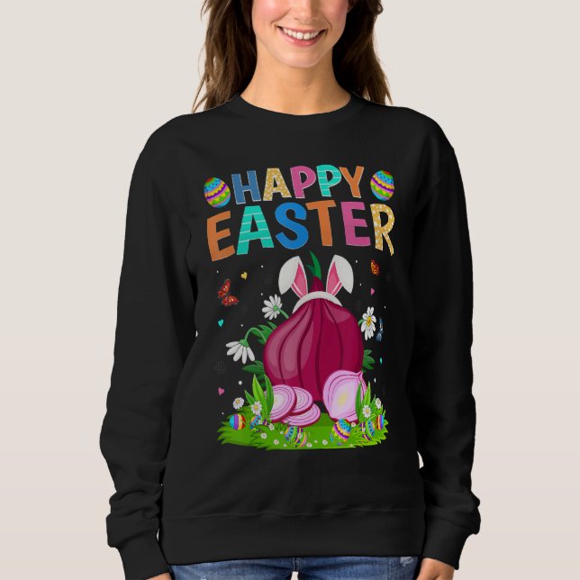 Sweatshirt Joyeux oeuf de lapin de Pâques Oignons amusants di (Devant)