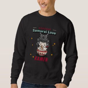 Sweatshirt Kawaii a honoré Samurai chat manger Ramen