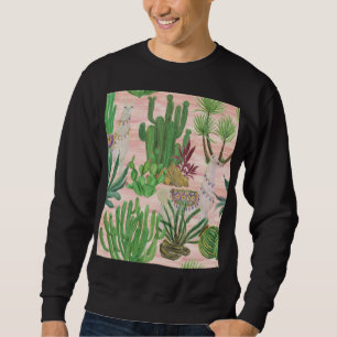 Sweatshirt Lamas aquarelle et motif cactus.