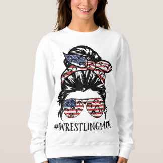 Sweatshirt L'Amérique Drapeau Messy Bun Lutte Maman Vie