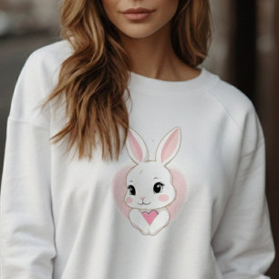 Sweatshirt Lapin Mignon Tenant un Cœur Design Romantique