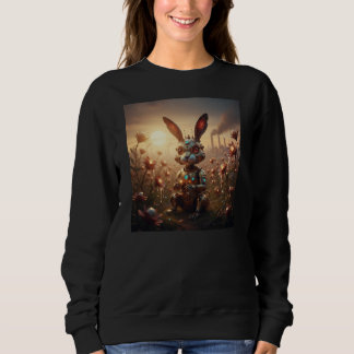 Sweatshirt Lapin Robot dans un champ de fleurs Steampunk
