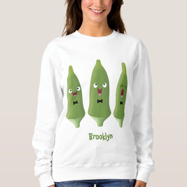 Sweatshirt Légume de cartoon okra chantant mignon (Devant)