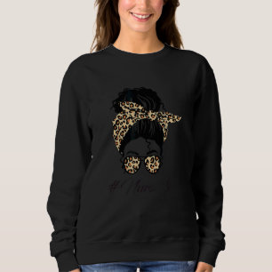 Sweatshirt Leopard Nurse Life Messy Bun Lunettes de cheveux F