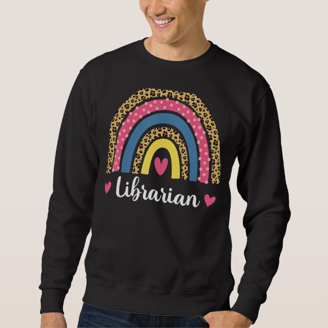 Sweatshirt Librarian Boho Rainbow Leopard Back To School 2 (Devant)