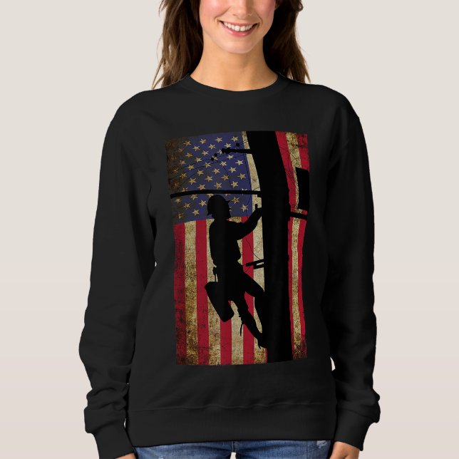Sweatshirt Lineman American Flag Electric Cable Lineman Cadea (Devant)