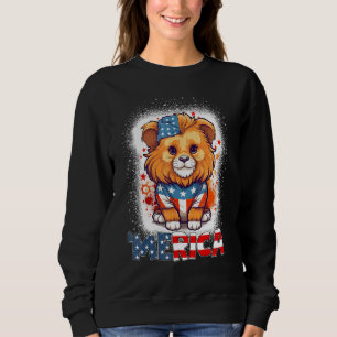 Sweatshirt Lion Patriotique Décoloré Feux d'Artifice du 4 Jui