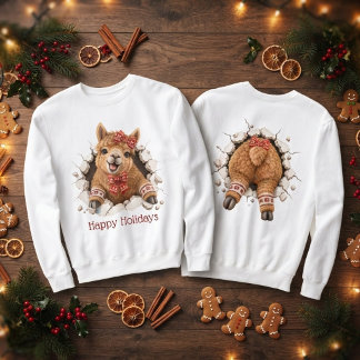 Sweatshirt Llama de Noël faisant irruption à l'avant et à l'a