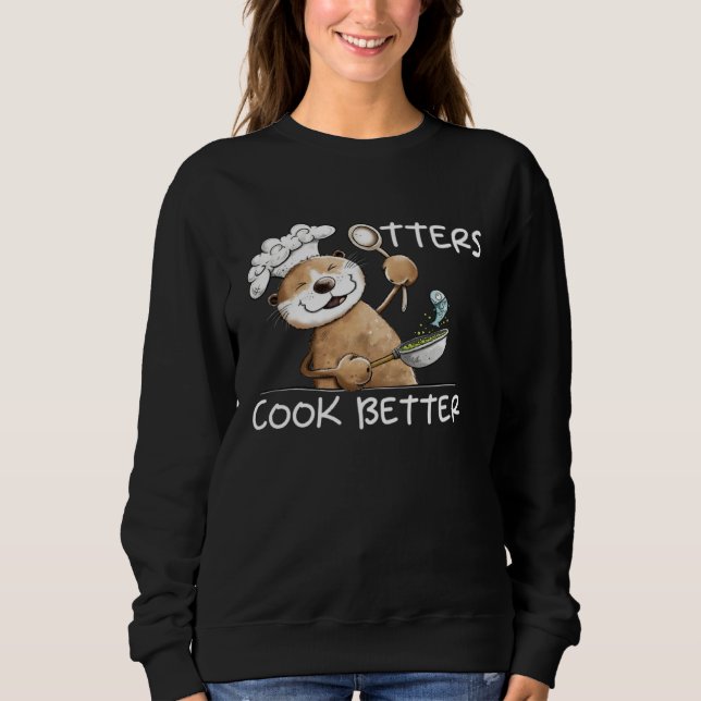 Sweatshirt Loutre Drôle Chef avec Poêle à Frire pour Enthousi (Devant)