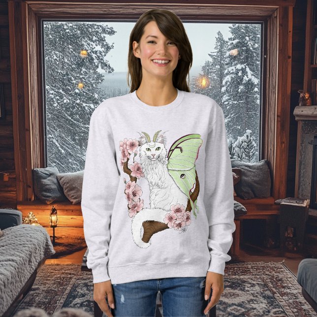 Sweatshirt Luna Moth Moth Blanc Chat Vert (Créateur téléchargé)