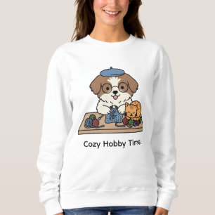 Sweatshirt Lunettes de chien marron blanc Tricot Chat Ami Des