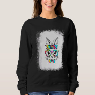 Sweatshirt Lunettes léopard à visage de lapin blanchies Happy
