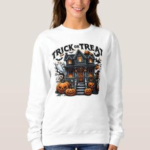 Sweatshirt Maison éffrayante avec citrouilles et fantômes
