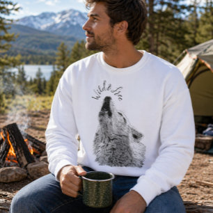 Sweatshirt Mâle Sauvage & Libre Script Loup Hurleur Beaux-Art