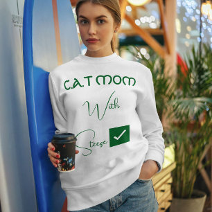 Sweatshirt Maman de chat drôle écriture verte amoureux d'anim