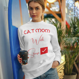Sweatshirt Maman de chat drôle script rouge personnalisé pour