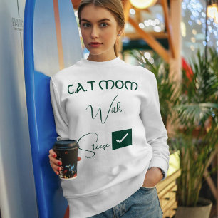 Sweatshirt Maman de chat drôle script vert personnalisé pour 