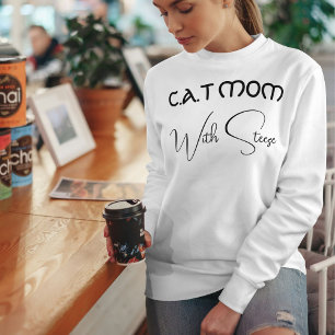 Sweatshirt Maman de chat personnalisée écriture noire drôle a