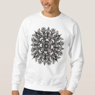 Sweatshirt Mandala de champignons psychédéliques noir et blan