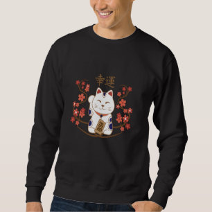 Sweatshirt Maneki-neko chat avec bonne chance kanji