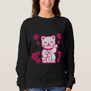 Sweatshirt Maneki-neko japonais rose