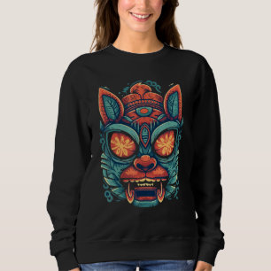 Sweatshirt Masque Tiki Totem Hawaïen Chat Masque Tiki Hawaï C