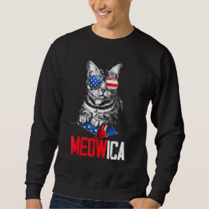 Sweatshirt Mb35 4 juillet Meowica American Flag Firework Ca