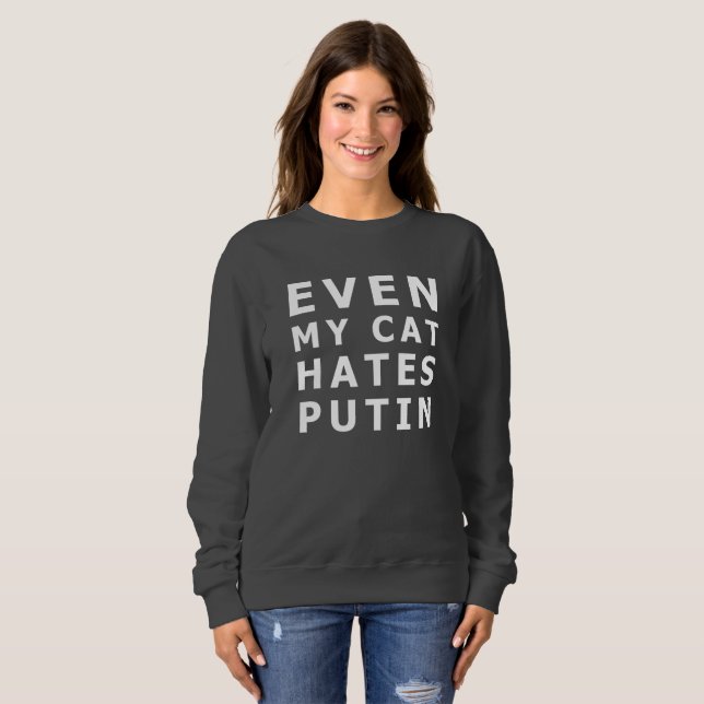 Sweatshirt Même mon chat déteste poutine (Devant entier)