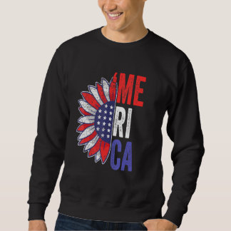 Sweatshirt Merica 4 juillet États-Unis Drapeau de tournesol A
