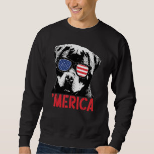 Sweatshirt Merica Rottweiler Chien Drapeau Américain Lunettes