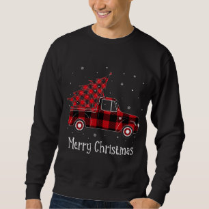 Sweatshirt Merry Christmas Buffalo Camion Rouge Plaid Tree (2