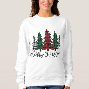 Sweatshirt Merry Christmas Tree Buffalo Plaid Red White Green
