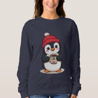 Sweatshirt Mignon pingouin avec du cacao chaud 