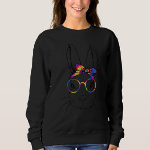 Sweatshirt Mignonne Bunny Visage Tie Dye Lunettes Headband Ha