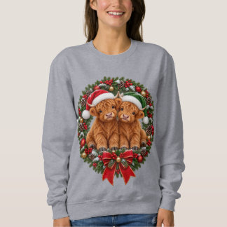 Sweatshirt Mignons veaux de vache Highland de Noël