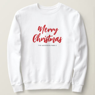 Sweatshirt Moderne Joyeux Noël Nom de famille en script rouge