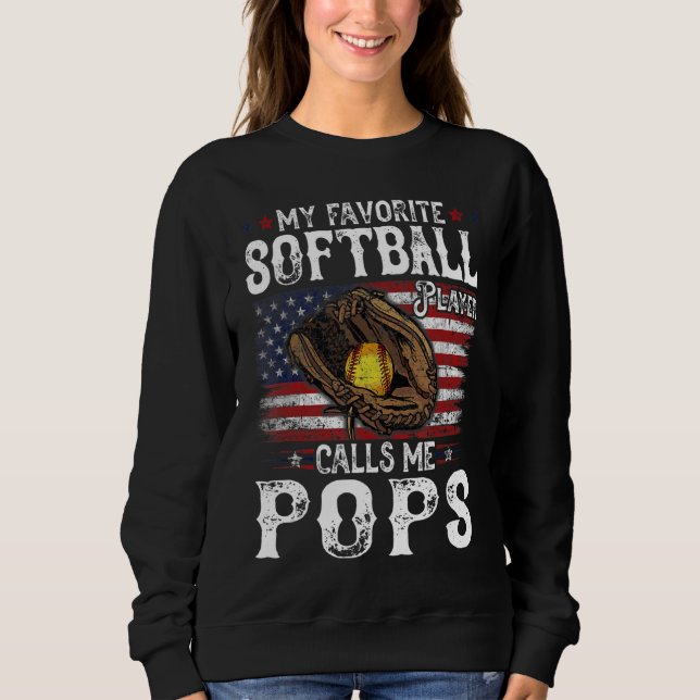 Sweatshirt Mon Joueur De Softball Favori M'Appelle Pops Ameri (Devant)