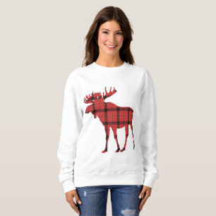 Sweatshirt Moose Mignon Rouge et Noir à Carreaux Motif Buffal