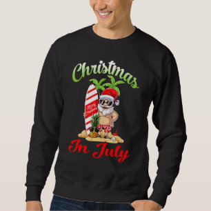 Sweatshirt Noël En Juillet Père Noël Hawaiian Surfing Summer 