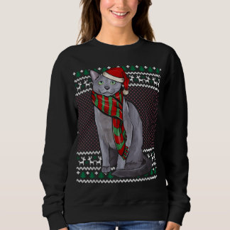 Sweatshirt Noël Noël Noël Rouge Chat Bleu Russe