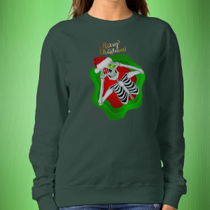 Sweatshirt Noël Squelette Rouge Chapeau de Noël Ornements Ver