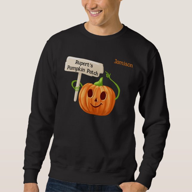 Sweatshirt Nom personnalisé de l'employé de patchs citrouille (Devant)