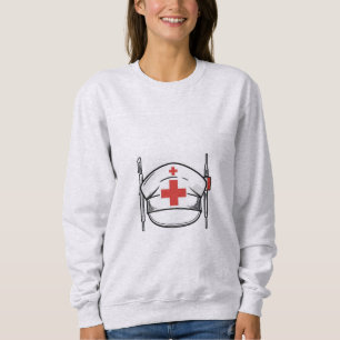 Sweatshirt Nurse Cap with Red Cross and Medical Tools Design