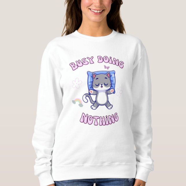 Sweatshirt Occupé Faire Rien Chibi Chat (Devant)