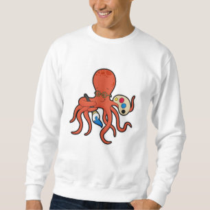 Sweatshirt Octopus comme Peintre avec Peinture et Pinceau