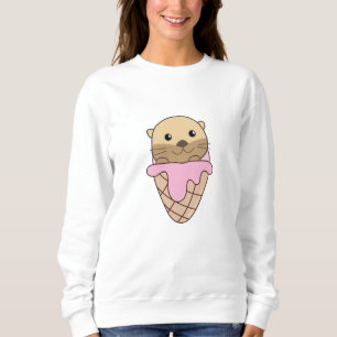 Sweatshirt Otter rose Crème de glace gaufre Animaux doux Pois