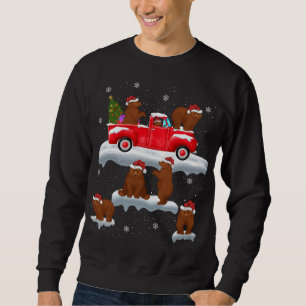 Sweatshirt Ours conduisant Arbre de Noël Camion Rouge Portez 