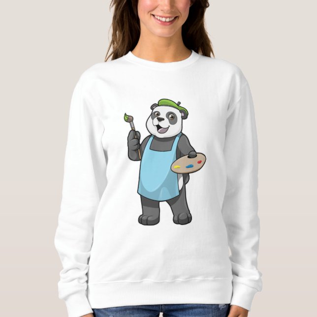 Sweatshirt Panda en peintre avec pinceau et couleur (Devant)